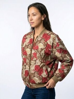 Vintage Petite Sophisticate 100% Silk Floral Bomber Jacket - Size Petite P